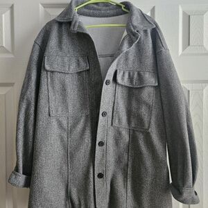 Womens Gray Button-Up Wool Blend Shacket